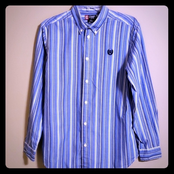 Chaps Tops - Long sleeve blue striped Chaps button down